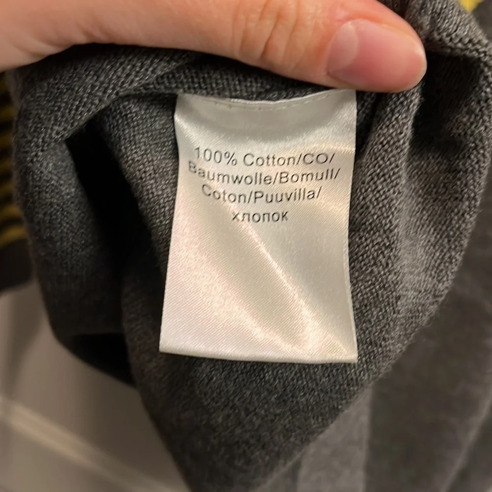 Boutique green and gray striped and polka dotted crew neck sweater, size L - Picture 5 of 5